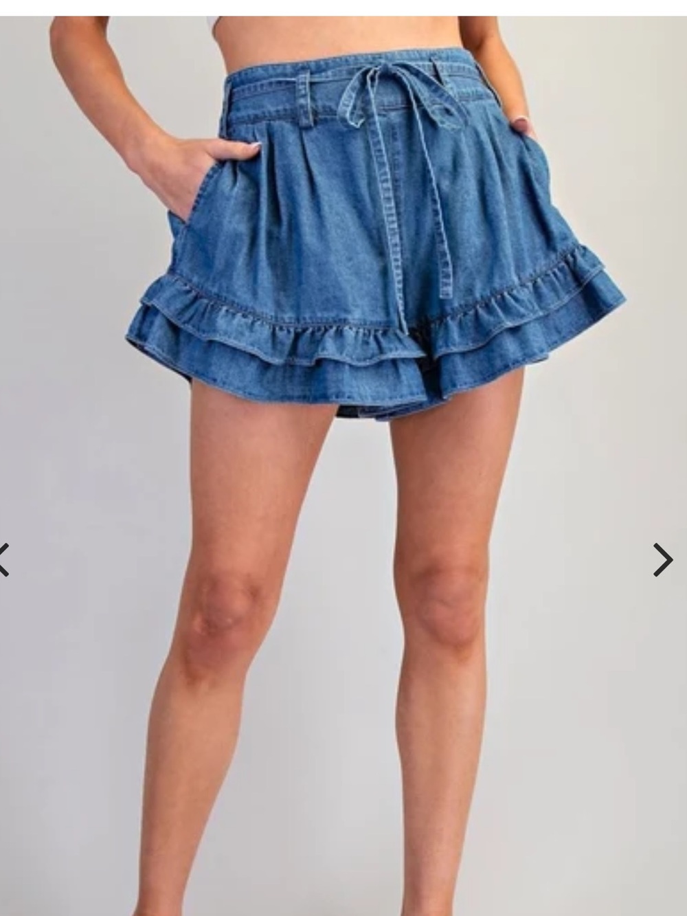 We The Free Blue Drawstring Ruffle Hem Shorts
